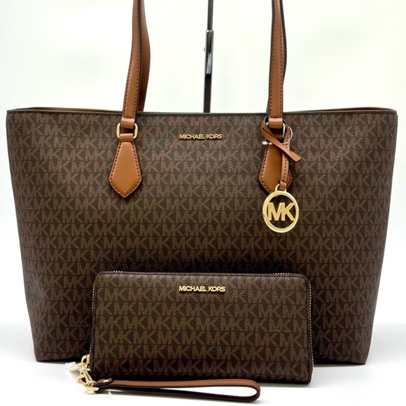 Michael Kors Sheila Large Logo Tote Bag & Matching Continental Wallet Brown - Picture 1 of 13